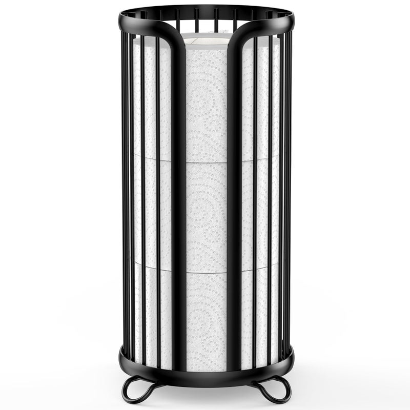 Bunoxea Toilet Paper Holder Stand, Freestanding Toilet Tissue Organizer, Minimalistic Storage Solution, Reserve Mega Rolls-Modern Black - Image 1
