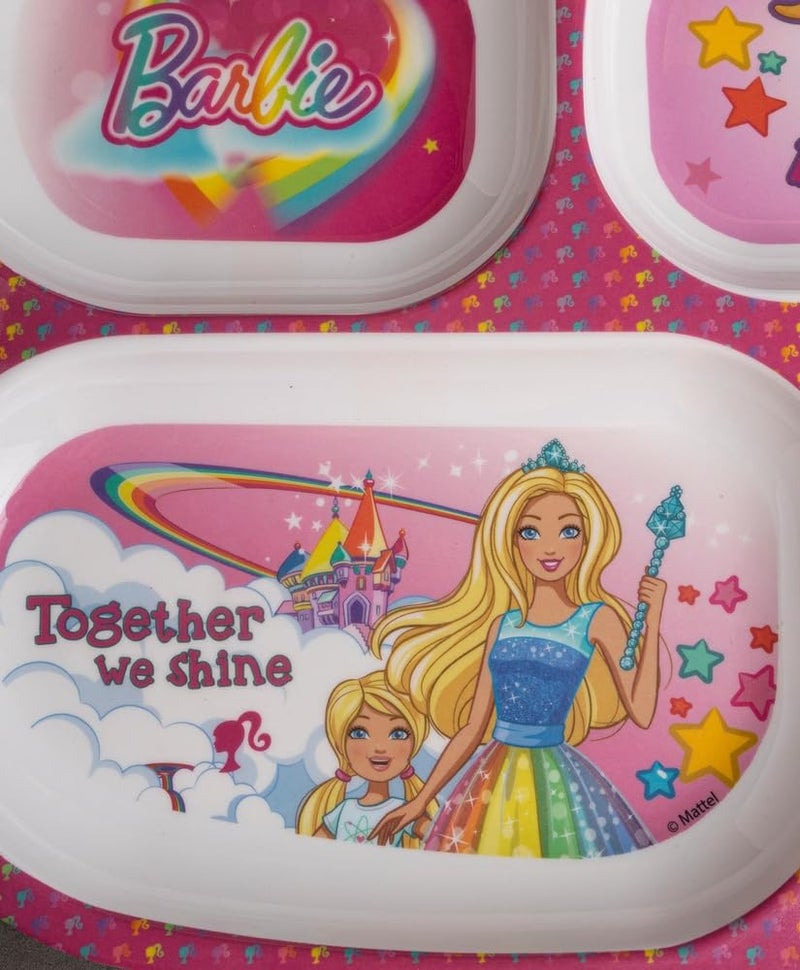 Superware Melamine Kids Partition Plate Set of 2 with Spoon Barbie Shine Theme Divided Meal Dinnerware for Toddlers and Children Durable - Image 2