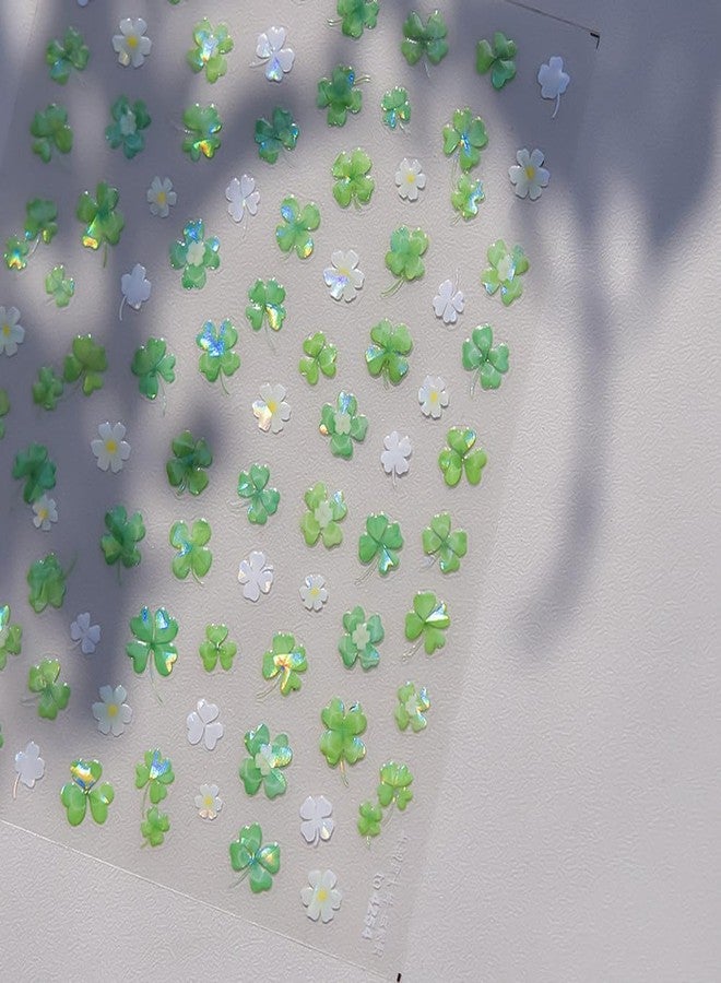 Pretty Diva PrettyDiva 5D Lucky Clover Nail Art Sticker for Spring Summer Green Four-Leaf Clover Nails Art Sticker Decals Self-Adhesive Holo Nail Decal DIY Decoration - Image 2