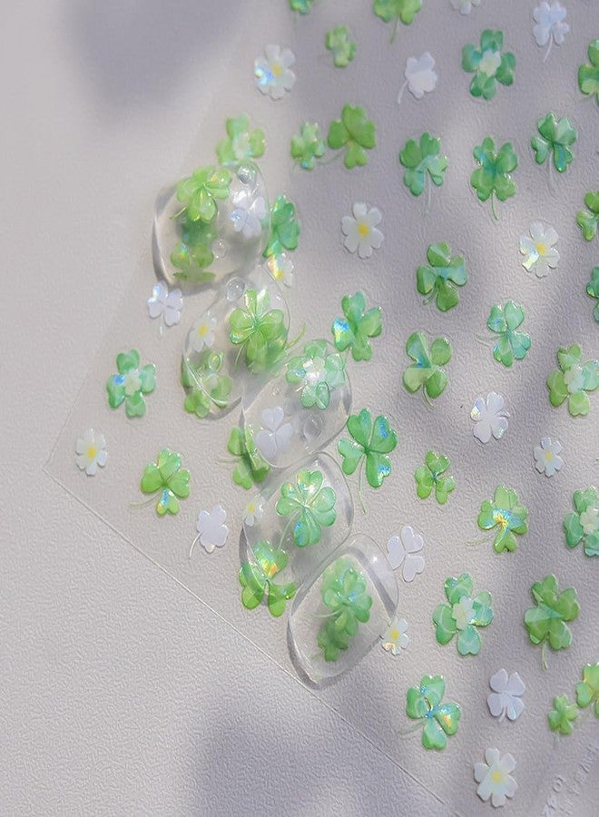 Pretty Diva PrettyDiva 5D Lucky Clover Nail Art Sticker for Spring Summer Green Four-Leaf Clover Nails Art Sticker Decals Self-Adhesive Holo Nail Decal DIY Decoration - Image 4