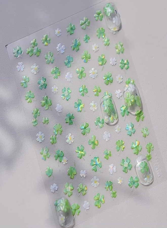 Pretty Diva PrettyDiva 5D Lucky Clover Nail Art Sticker for Spring Summer Green Four-Leaf Clover Nails Art Sticker Decals Self-Adhesive Holo Nail Decal DIY Decoration - Image 3