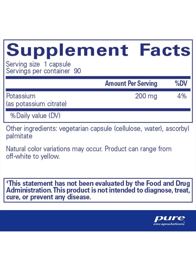 Pure Encapsulations Potassium (Citrate) - Essential Electrolyte Supplement to Support Nerve & Muscle Function, Adrenals, Hormones, Heart Health & Energy* - Potassium Citrate Capsule - 90 Capsules - Image 2