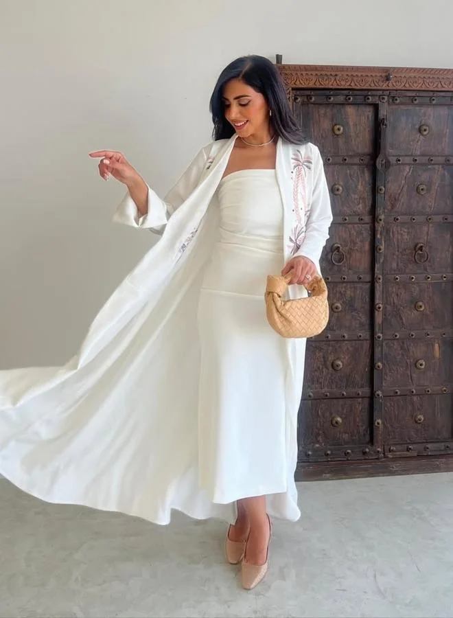 Take Two  White Embroidered Open Front Abaya for Women | Best Price UAE