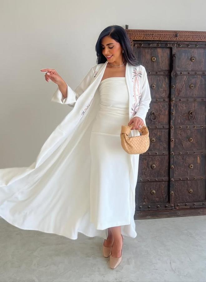 Take Two White Embroidered Open Front Abaya - Image 4