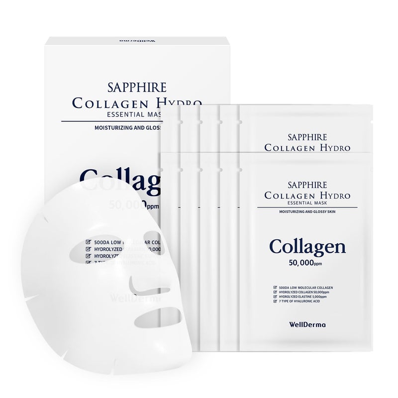 WELLDERMA Sapphire Collagen Hydro Essential Mask, 10 Sheets â€“ Moisturizing & Soothing Sheet Mask with Collagen & Ceramide, 1.01 fl.oz (30mL) x 10ea - Image 1
