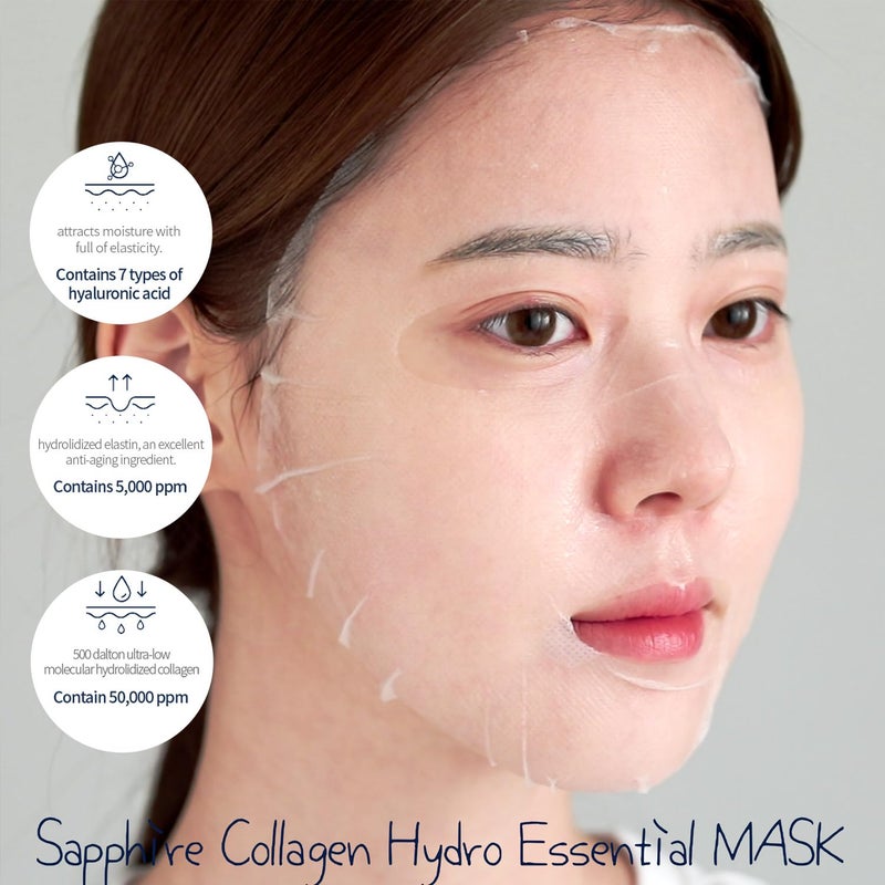 WELLDERMA Sapphire Collagen Hydro Essential Mask, 10 Sheets â€“ Moisturizing & Soothing Sheet Mask with Collagen & Ceramide, 1.01 fl.oz (30mL) x 10ea - Image 3