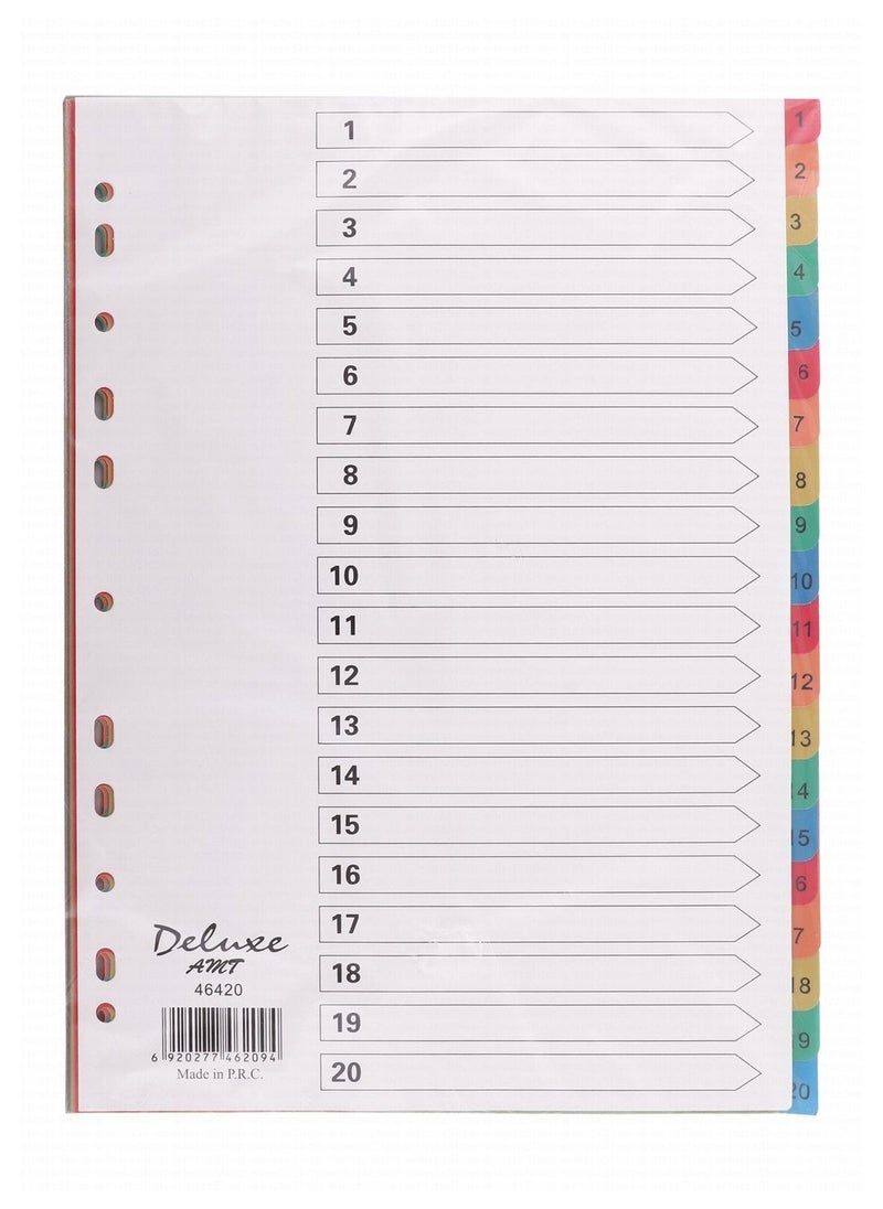 Deluxe Amt Plastic File Divider Tabs With Twenty Divisions With Number Multicolour  - Image 1