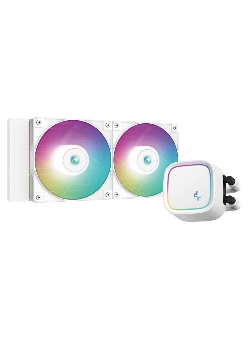 DEEPCOOL Deepcool LE520 aRGB AIO Liquid CPU Cooler, 240mm Radiator, 2x High-Performance aRGB Fans, 500~2250 RPM Fan Speed, 85.85 CFM Fan Airflow, Hydro Bearing Type, White | R-LE520-WHAMMN-G-1  - Image 1