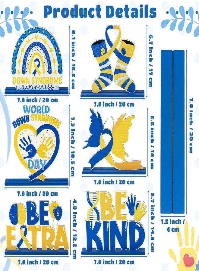CPicdn 6Pcs Down Syndrome Awareness Wooden Tiered Tray Decoration Centerpieces, Yellow Blue Ribbon Wood Sign Table Topper Decor The Lucky Few Holiday Party Supplies for School Home Office Desk Shelf - Image 2