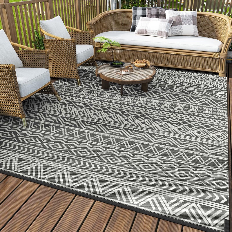MontVoo MontVoo Outdoor Rug Carpet Waterproof 5x8 Outdoor Patio Rug Mat Reverisble Plastic Straw Outdoor Rug for RV Camping Picnic Beach Balcony Boho Grey 