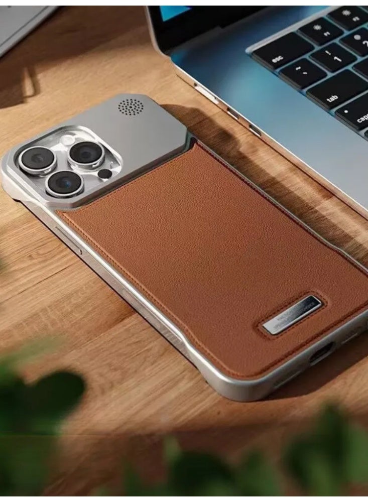 Men's Premium Leather Texture Phone Case, Shockproof Metal Frame Cover for iPhone 17 Pro Max - Image 2