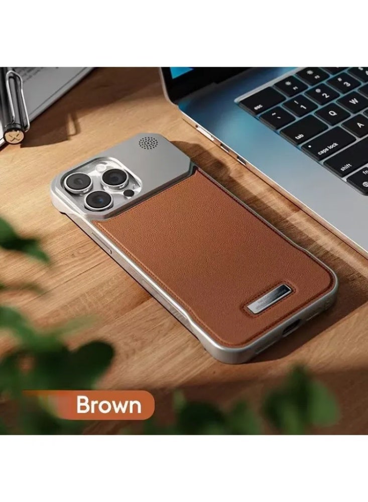 Men's Premium Leather Texture Phone Case, Shockproof Metal Frame Cover for iPhone 17 Pro Max - Image 1