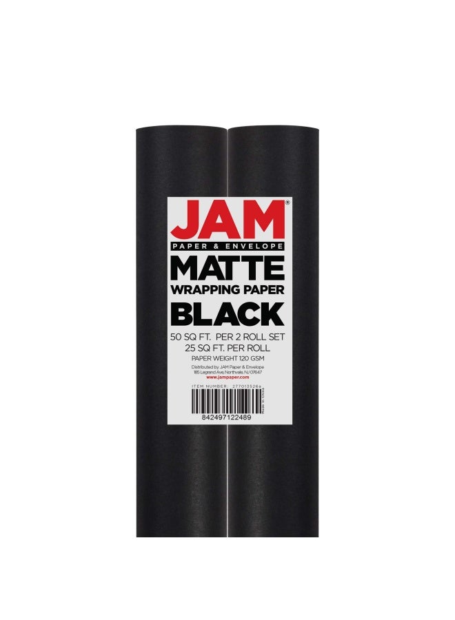 Gift Wrap - Matte Wrapping Paper - 25 Sq Ft Per Roll - Matte Black - 2 Pack