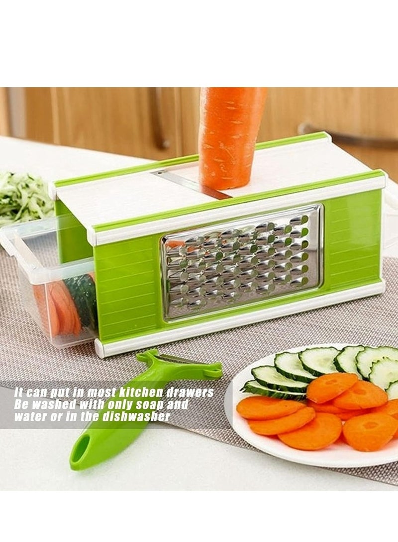 مجموعة تقطيع ومبشرة خضروات 5 في 1 | مع صينية قابلة للإزالة. تتضمن مبشرة بأربعة جوانب ومقشرة خضروات حادة ومريحة - Image 1