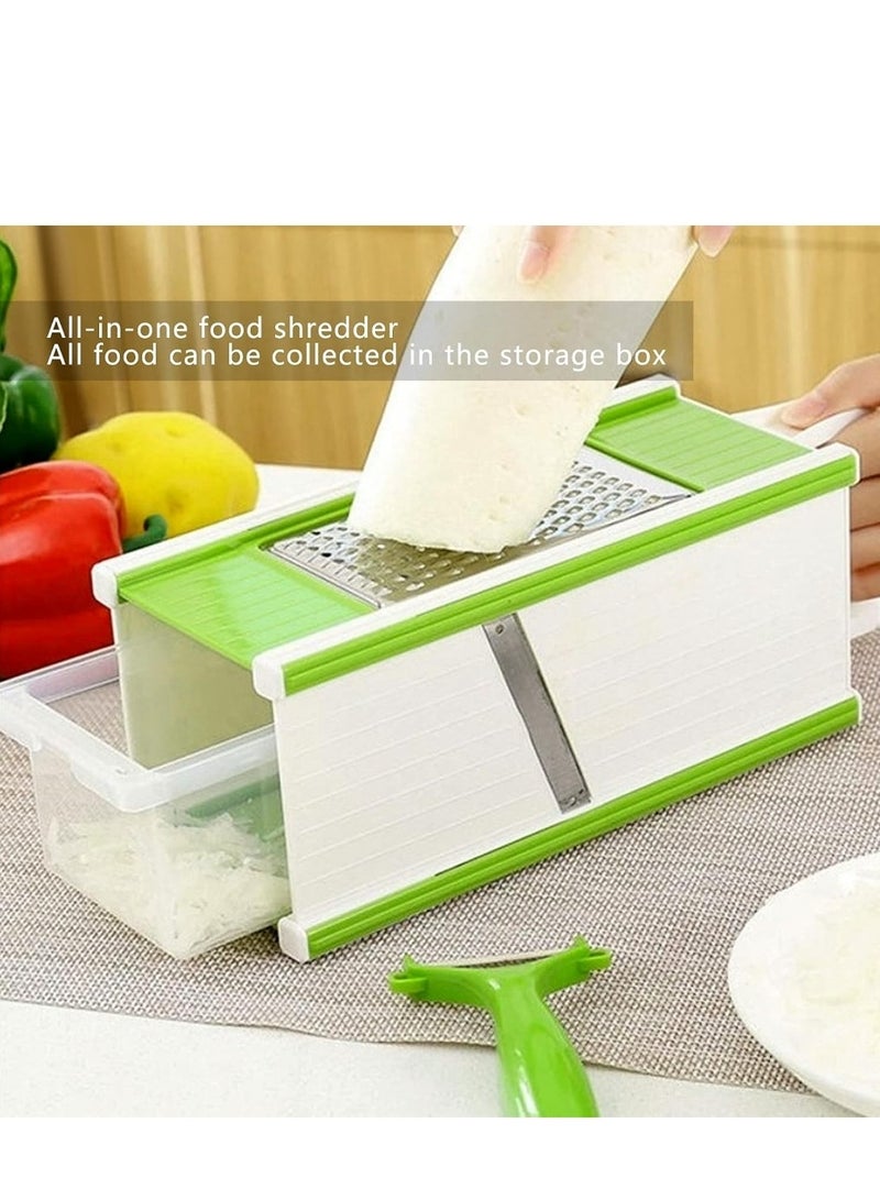 مجموعة تقطيع ومبشرة خضروات 5 في 1 | مع صينية قابلة للإزالة. تتضمن مبشرة بأربعة جوانب ومقشرة خضروات حادة ومريحة - Image 3