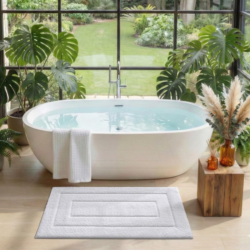 DEXI Bathroom Mat Rug, Extra Soft Absorbent Premium Bath Rug, Non-Slip Comfortable Bath Mat, Machine Washable Quick Dry Carpet for Tub, Shower Floor, Sink, 50 x 80 cm, White - Image 3