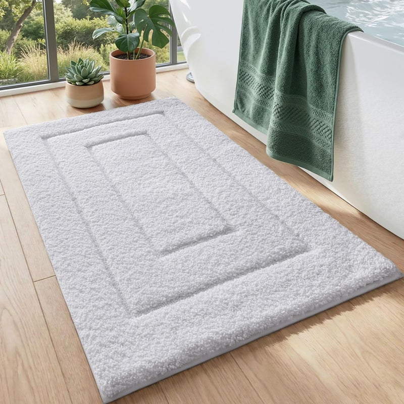DEXI Bathroom Mat Rug, Extra Soft Absorbent Premium Bath Rug, Non-Slip Comfortable Bath Mat, Machine Washable Quick Dry Carpet for Tub, Shower Floor, Sink, 50 x 80 cm, White - Image 1
