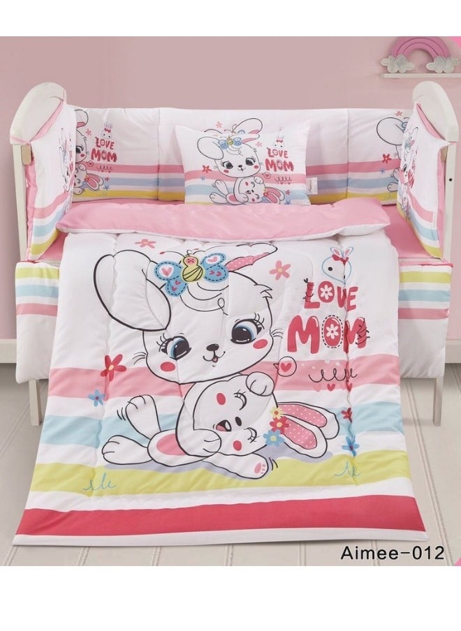 سمارت هوم طقم مفارش سرير أطفال ، مفرش حواجز طقم مكون من لحاف اطفال مقاس 90X145 سم شرشف مطاط 110X160 سم مخده مقاس 35X45 سم حواجز مقاس 33X130 سم حواجز مقاس 33X330 سم  - Image 4