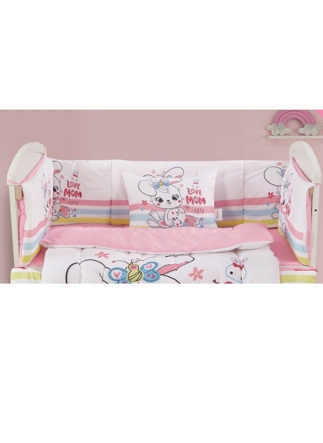 سمارت هوم طقم مفارش سرير أطفال ، مفرش حواجز طقم مكون من لحاف اطفال مقاس 90X145 سم شرشف مطاط 110X160 سم مخده مقاس 35X45 سم حواجز مقاس 33X130 سم حواجز مقاس 33X330 سم  - Image 5