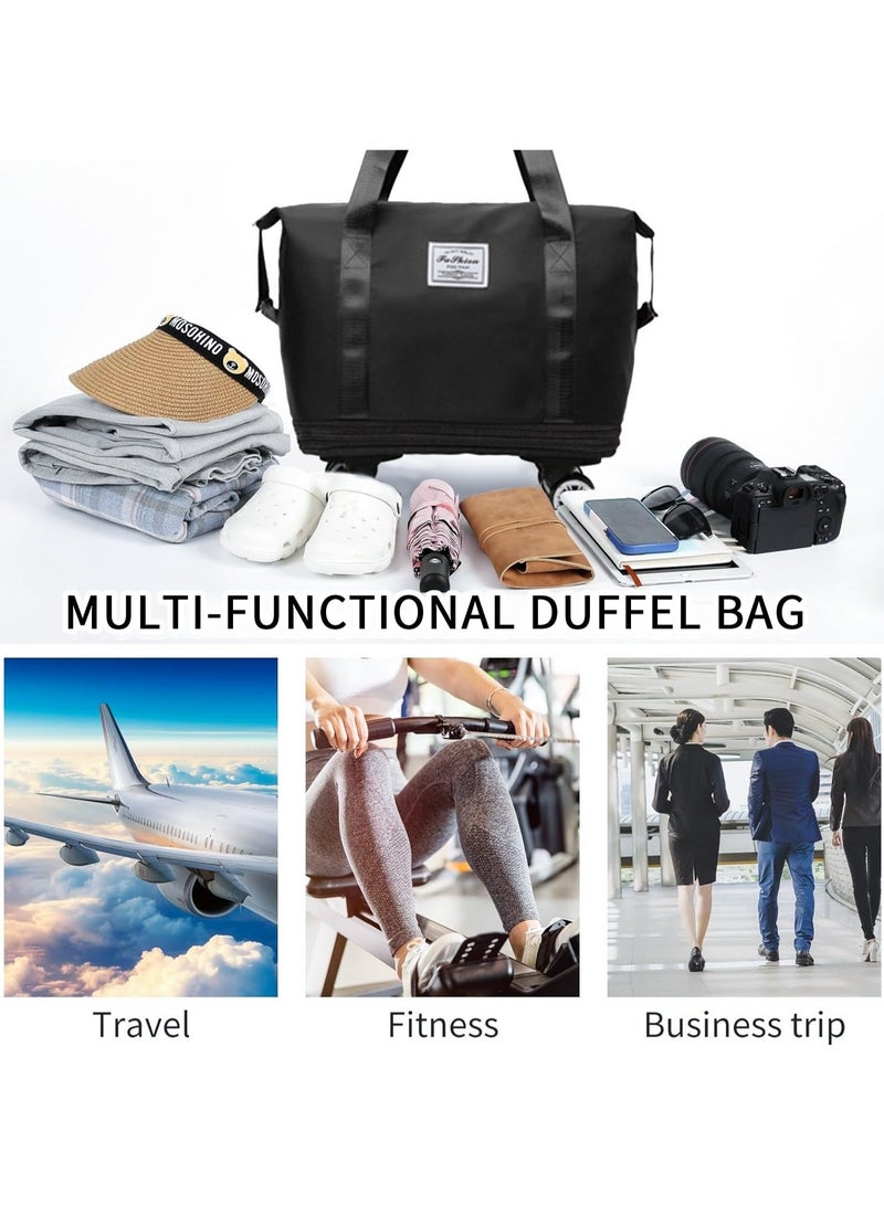 MLADEN Rolling Duffle Bag with Wheels 3-Layers Expandable Travel Bag Foldable Carry-on Bag with Detachable Wheels Large Gym Bag Weekend Bag Travel Luggage Bag Tote Bags for Men and Women(Black) - Image 5