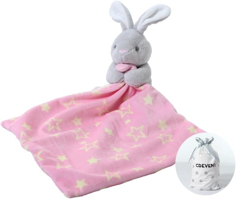 CREVENT Cozy Plush Baby Security Blanket Loveys for Baby Girls with Animal Face, Baby Shower/Birthday Gifts for Newborns Infant Toddler (Hugging Bunny) - Image 1