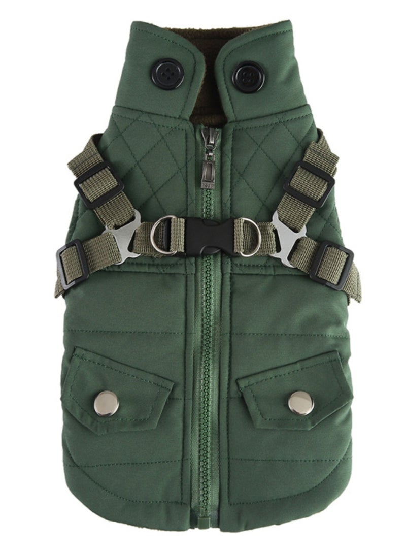 جاكيت مع حزام، معطف جرو دافئ مبطن بالصوف للشتاء، سترة ناعمة مقاومة للرياح للكلاب الصغيرة والمتوسطة، لون أخضر - Image 1