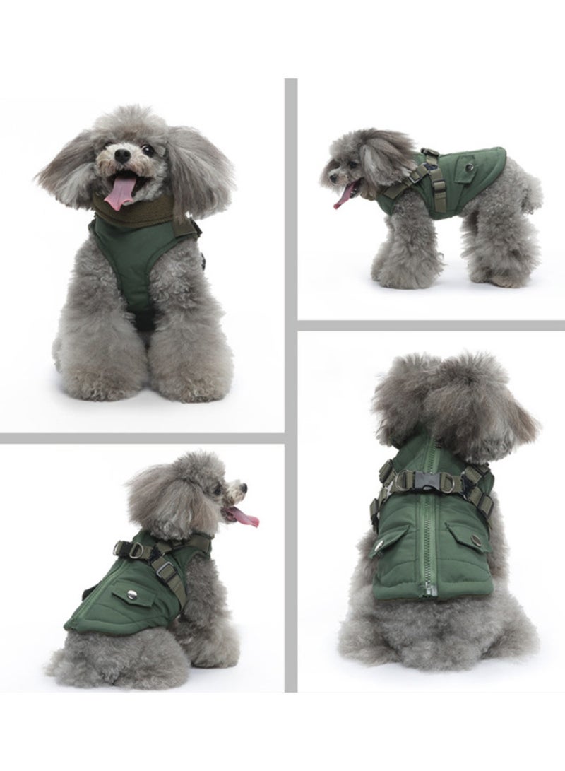جاكيت مع حزام، معطف جرو دافئ مبطن بالصوف للشتاء، سترة ناعمة مقاومة للرياح للكلاب الصغيرة والمتوسطة، لون أخضر - Image 2