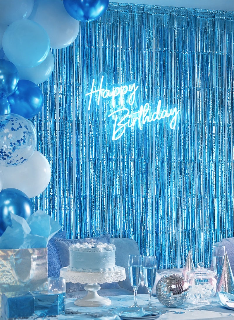 Ssovi Self-Adhesive Shiny Blue Foil Fringe Curtain, 2m x 1m Metallic Tinsel Party Backdrop for Birthday, Baby Shower and Photo Booth, 1 Piece - Image 3