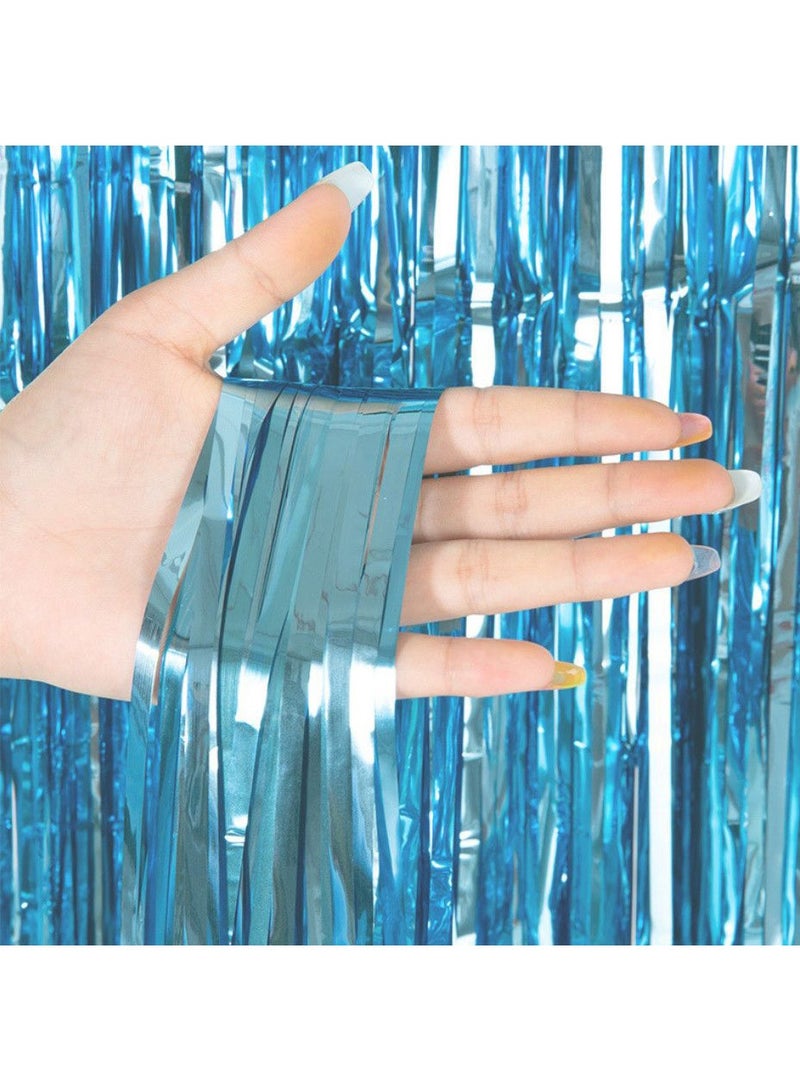 Ssovi Self-Adhesive Shiny Blue Foil Fringe Curtain, 2m x 1m Metallic Tinsel Party Backdrop for Birthday, Baby Shower and Photo Booth, 1 Piece - Image 2