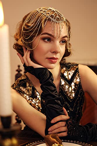 BABEYOND Vintage Style Roaring 20s Crystal Rhinestone Flapper Cap Headpiece Head Jewelry Chains - Image 3