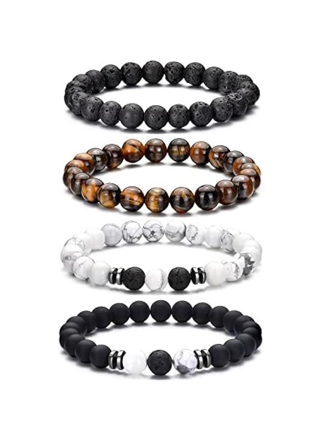 Arabest Tiger Eye Bracelet For Men 8MM Natural Stone Stretch Adjustable Black Crystal Beaded Bracelet for Men Women Gifts - Image 1