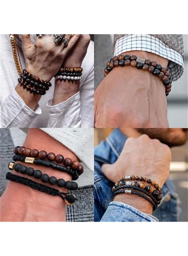 Arabest Tiger Eye Bracelet For Men 8MM Natural Stone Stretch Adjustable Black Crystal Beaded Bracelet for Men Women Gifts - Image 2
