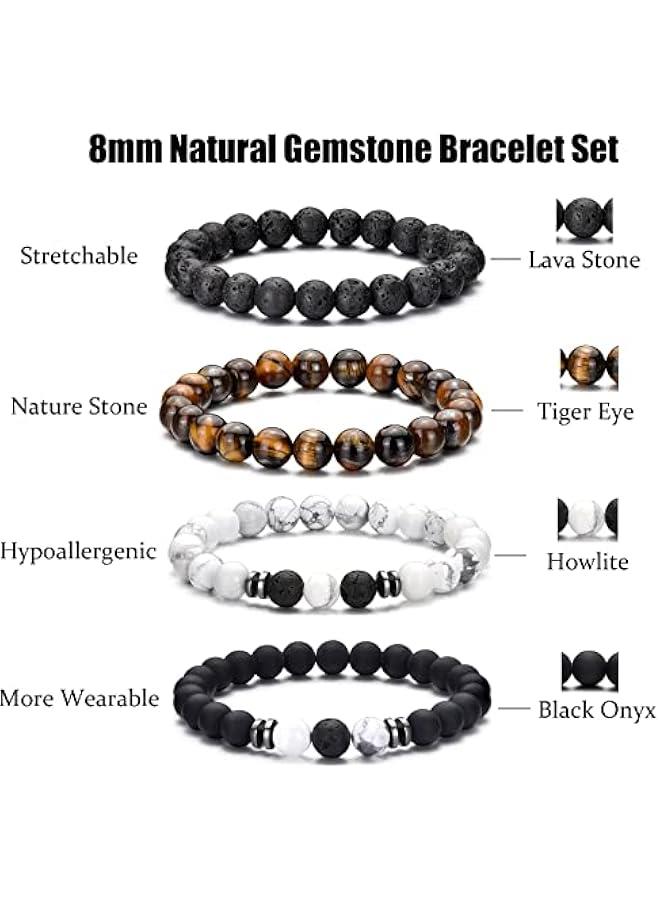 Arabest Tiger Eye Bracelet For Men 8MM Natural Stone Stretch Adjustable Black Crystal Beaded Bracelet for Men Women Gifts - Image 3