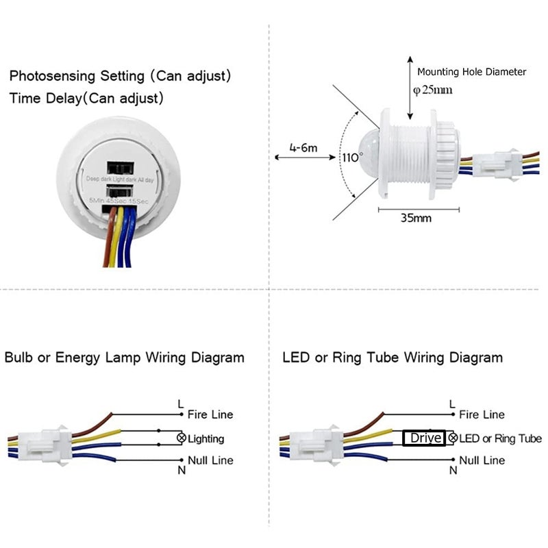 Quick SenseQS05B Mini Motion Sensor Light Switch 110220V PIR Sensor Smart Detection Time Delay Adjustable Infrared Induction Detector4 pcs Pack - Image 4