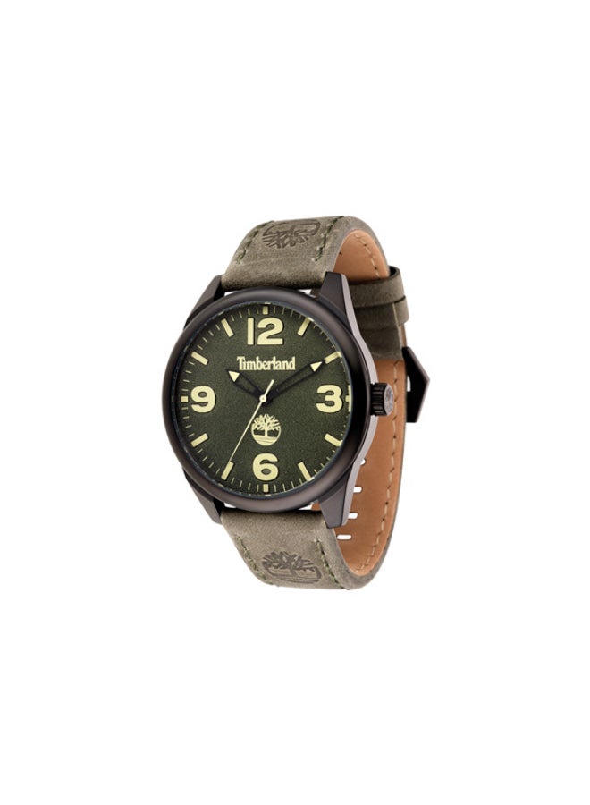 Men Holliston Men's Green Dial Grey Leather Strap Analog Watch 5ATM