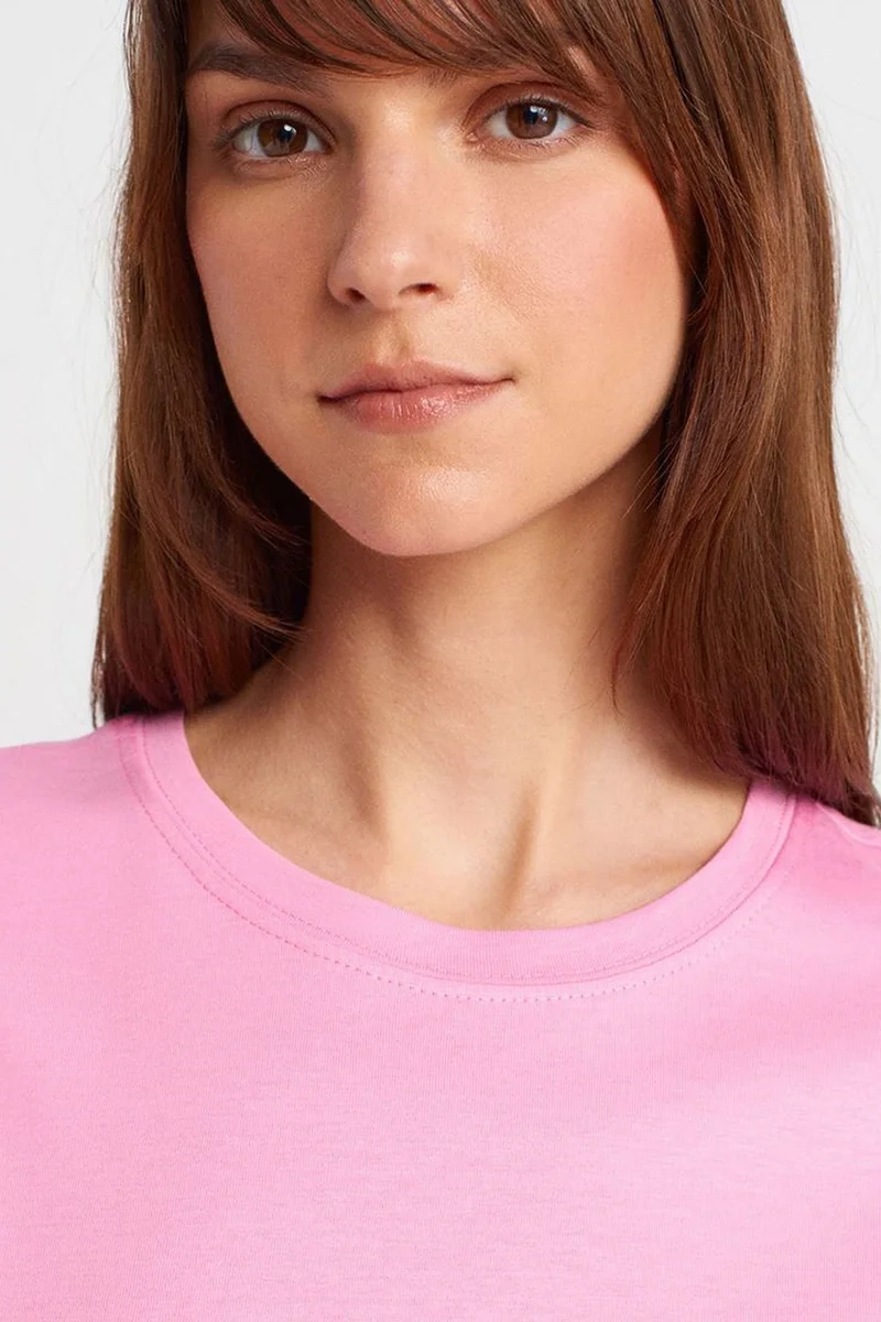 Dilvin Bright Pink DILVIN Women's Cotton Modal Crew Neck T-Shirt for Women | Best Price UAE