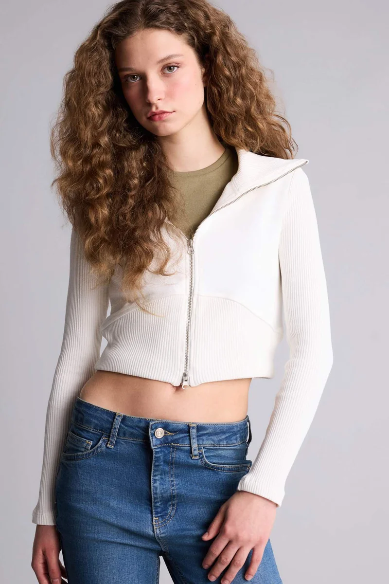 ديفاكتو Slim Fit Hooded Thick Sweatshirt Fabric Cardigan