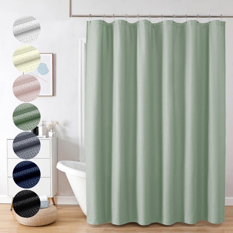 OVZME Berry Sage Green Shower Curtain - 3D Embossed Textured Shower Curtains for Bathroom  Boho Waffle Green Shower Curtains  Luxury Hotel Cloth Bath Curtain for Bathroom  72Wx72H  Sage Green - Image 1