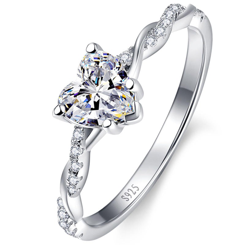 Yaresul 925 Sterling Silver Promise Ring for Her Sterling Silver Heart Ring Heart Cut Cubic Zirconia Ring Engagement Ring Size 9 - Image 1