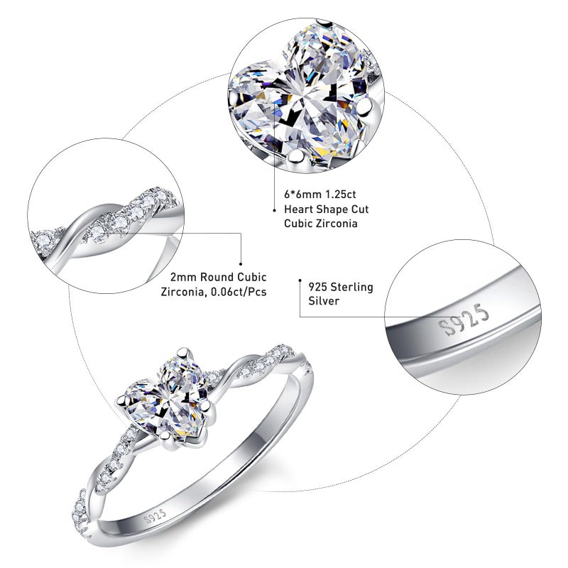 Yaresul 925 Sterling Silver Promise Ring for Her Sterling Silver Heart Ring Heart Cut Cubic Zirconia Ring Engagement Ring Size 9 - Image 3