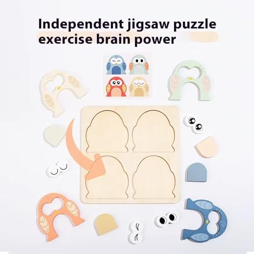 Lefan Montessori Wooden 3D Cute Owl Face Changing Puzzle for Kids Emotional Expression Matching Game with 10 Double-Sided Question Cards Educational Wooden Toy for Preschool Boys Girls Ages 3-6 - Image 3