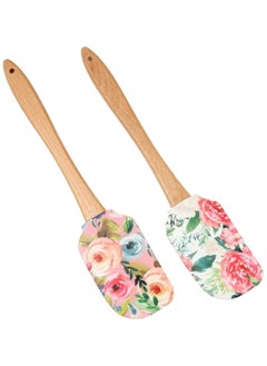 Oasisgalore 2pcs Silicone Spatula with Wooden Handle - Non-Stick, Heat-Resistant for Cooking & Baking  - Image 1