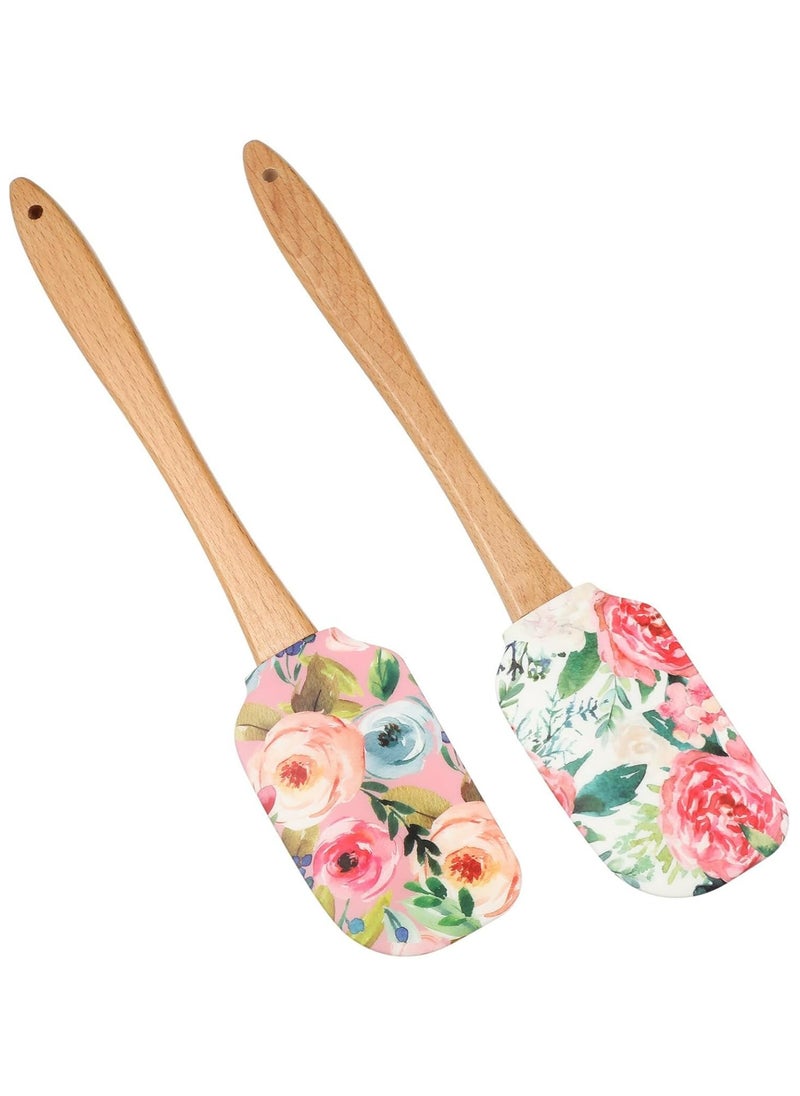 Oasisgalore 2pcs Silicone Spatula with Wooden Handle - Non-Stick, Heat-Resistant for Cooking & Baking  - Image 1