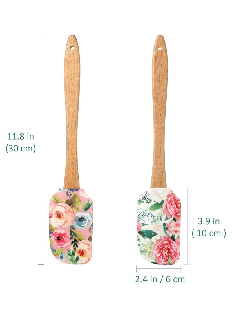 Oasisgalore 2pcs Silicone Spatula with Wooden Handle - Non-Stick, Heat-Resistant for Cooking & Baking  - Image 4