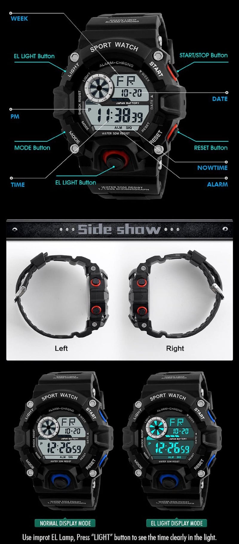 Acnos Digital Red Trending New Fresh Arrival Elegant Looks Black Watch For Boys Unisex Sports Watches - Image 4