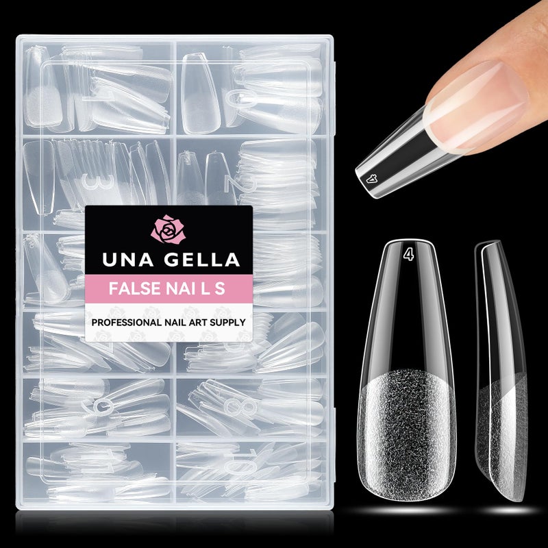 UNA GELLA Long Coffin Fake Nails Tips 216pcs PreShape Coffin Press On Nails Long Coffin Nail Tips Full Cover Nail Tips False Fake Clear Tips For DIY Salon 12 Sizes