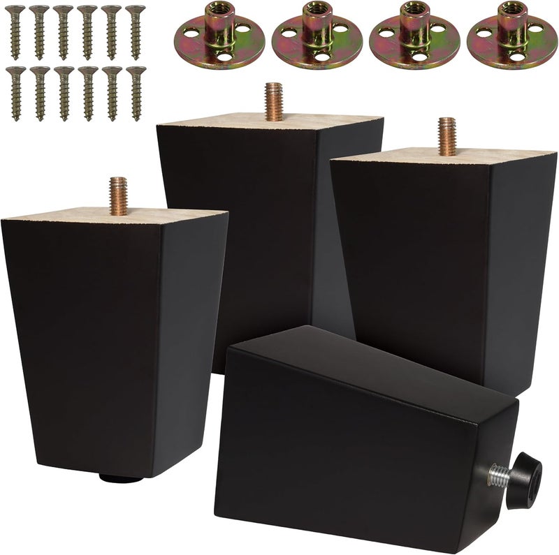 CODIN (5 Sizes: 3"-4"-5"-6"-8" Set of 4 Wood Furniture Legs - Couch Leg - Brown Mid-Century Modern Replacement Legs for Armchair Recliner Coffee Table Dresser (4, 4") - Image 1