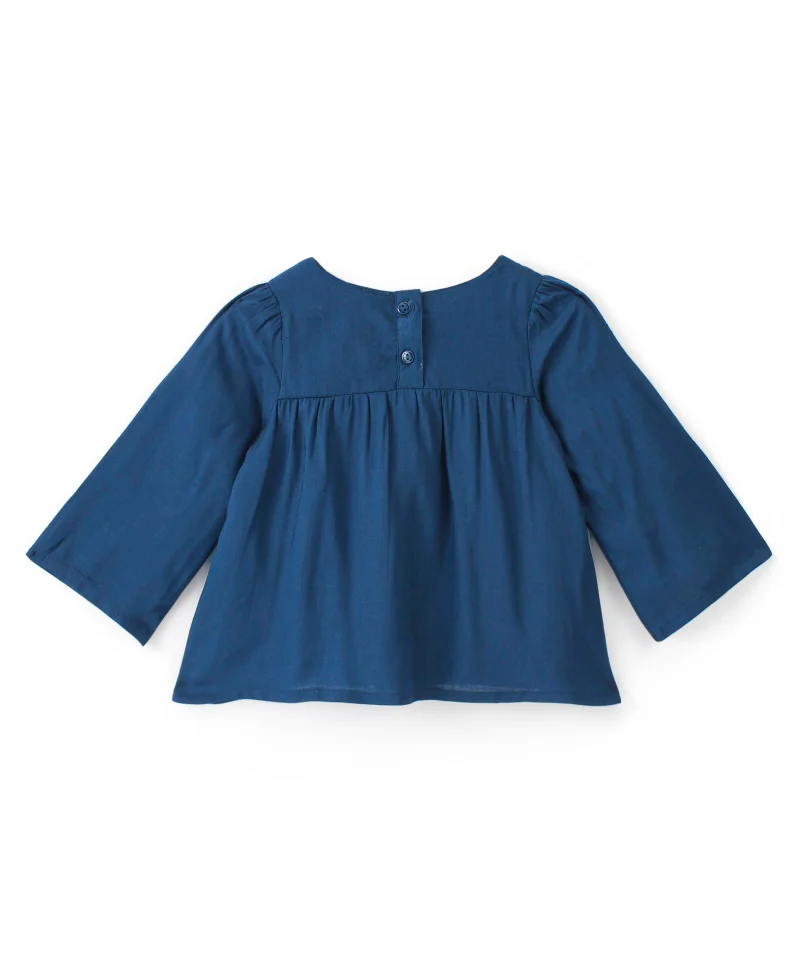 babyhug Babyhug 100% Rayon Woven  Full Sleeves Leafy Embroidery & Tassel Detailing Top  - Navy Blue