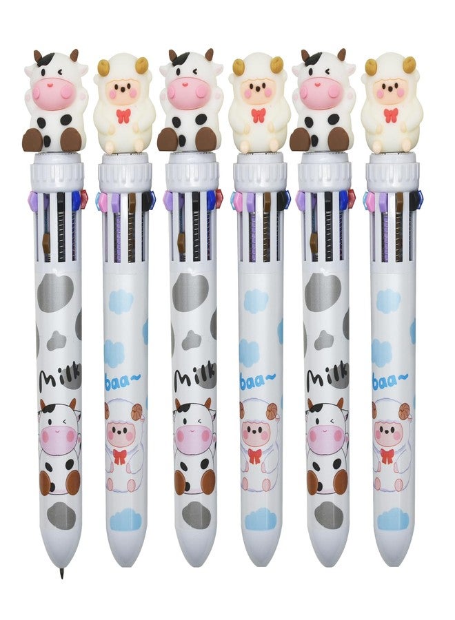 Lopenle 6 Pieces Multicolor Pens 10-in-1 Sheep Pens Cow Retractable 10 Colors Ballpoint Pens Stationery - Image 1