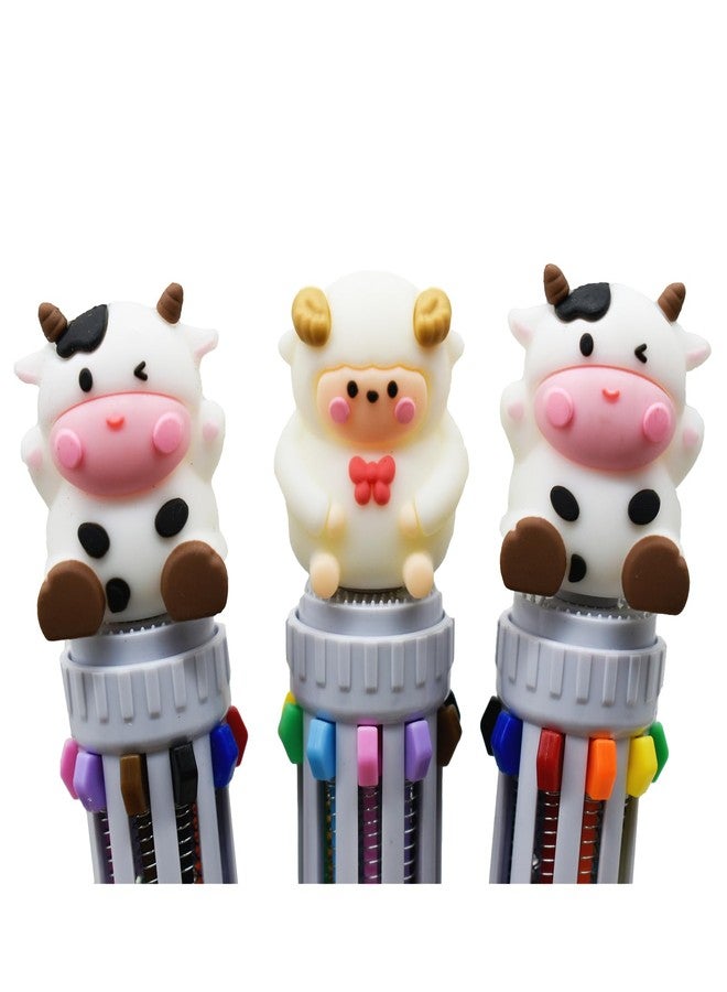 Lopenle 6 Pieces Multicolor Pens 10-in-1 Sheep Pens Cow Retractable 10 Colors Ballpoint Pens Stationery - Image 4